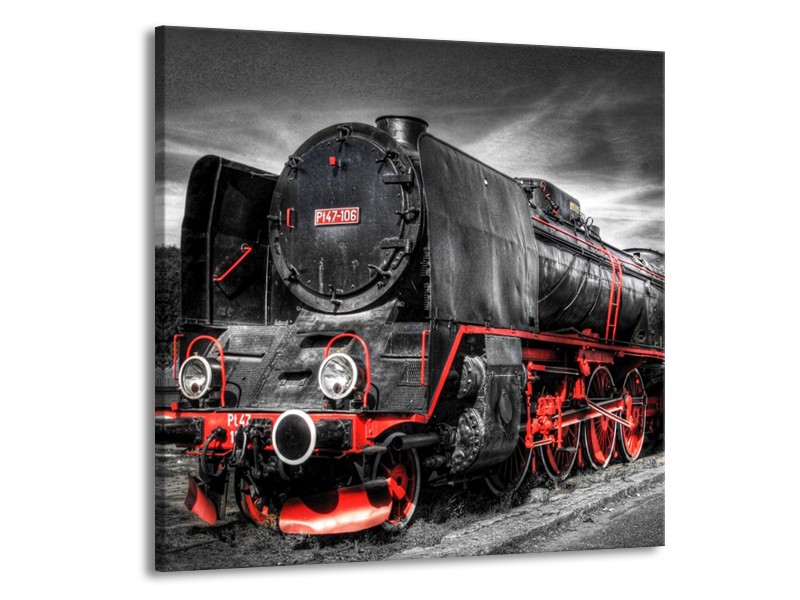 Glas schilderij Trein | Zwart, Rood, Wit | 70x70cm 1Luik