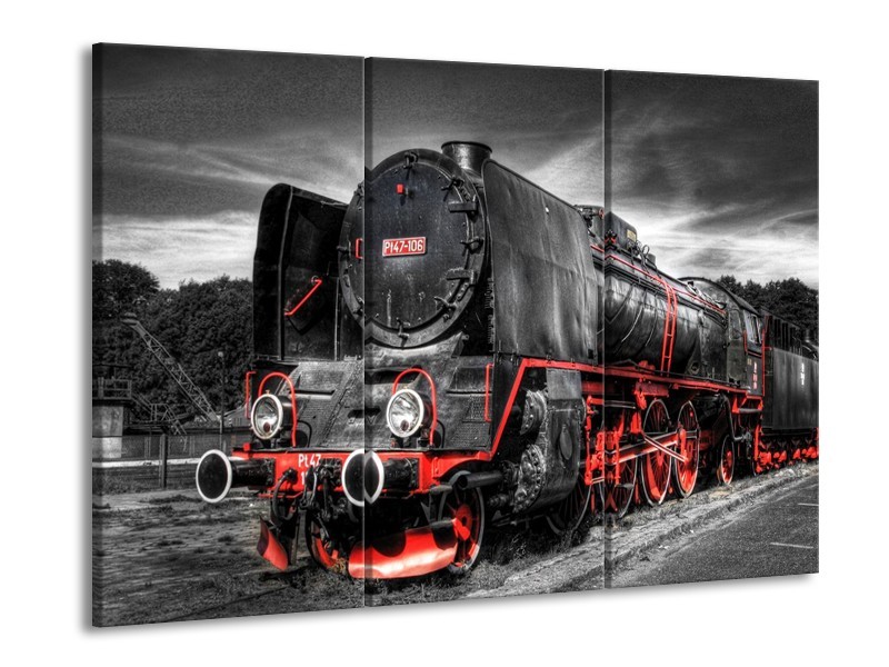 Glas schilderij Trein | Zwart, Rood, Wit | 90x60cm 3Luik