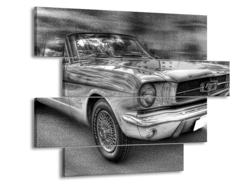 Glas schilderij Mustang | Zwart, Wit, Grijs | 115x85cm 4Luik