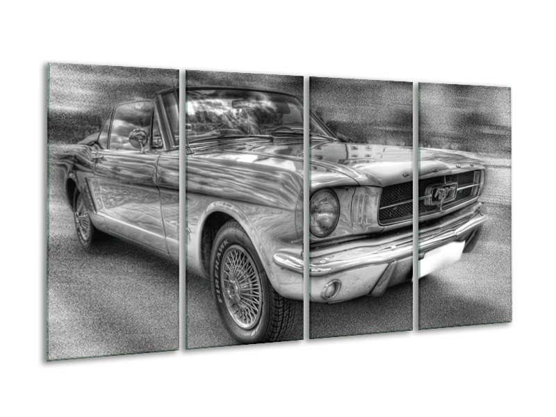 Glas schilderij Mustang | Zwart, Wit, Grijs | 160x80cm 4Luik