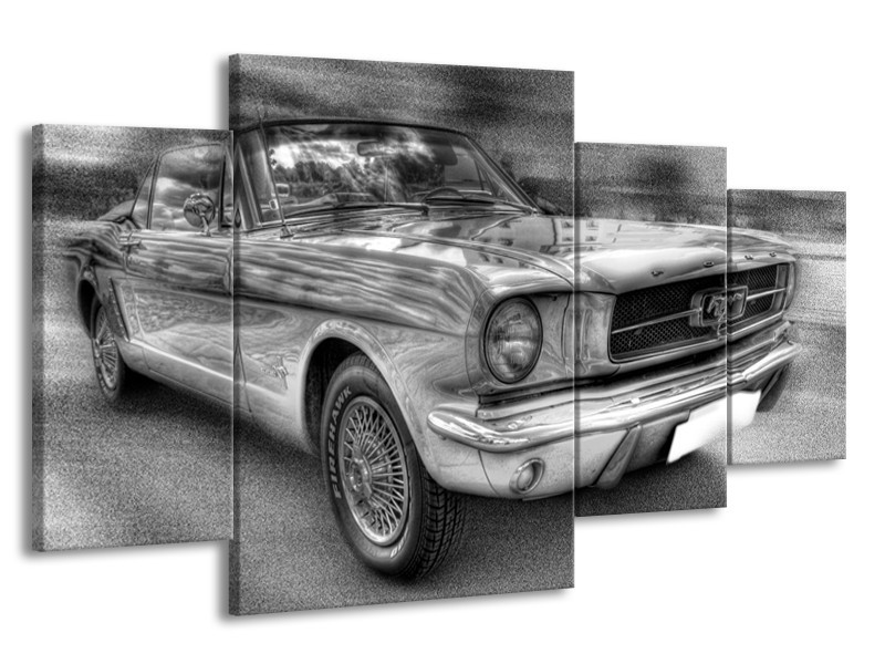 Canvas schilderij Mustang | Zwart, Wit, Grijs | 160x90cm 4Luik
