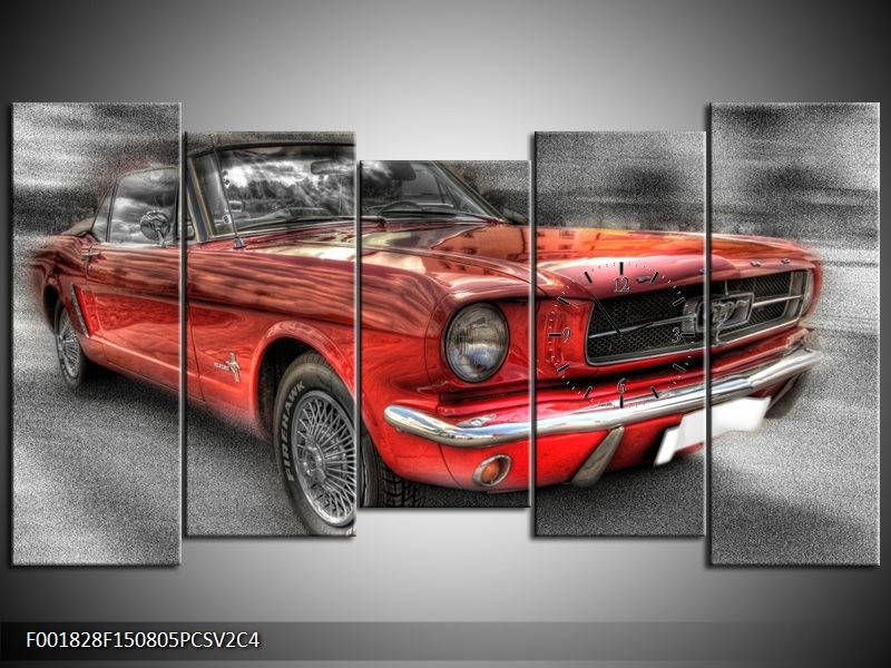Klok schilderij Mustang | Rood, Zwart | 150x80cm 5Luik