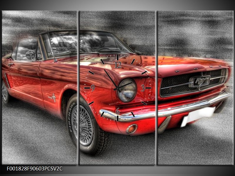 Klok schilderij Mustang | Rood, Zwart | 90x60cm 3Luik