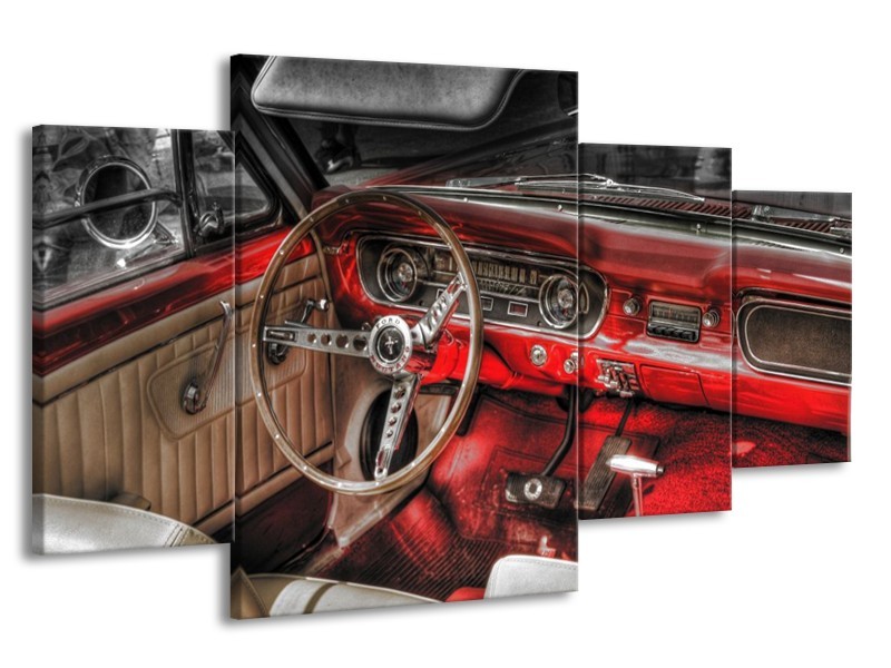 Canvas schilderij Mustang | Rood, Zwart | 160x90cm 4Luik