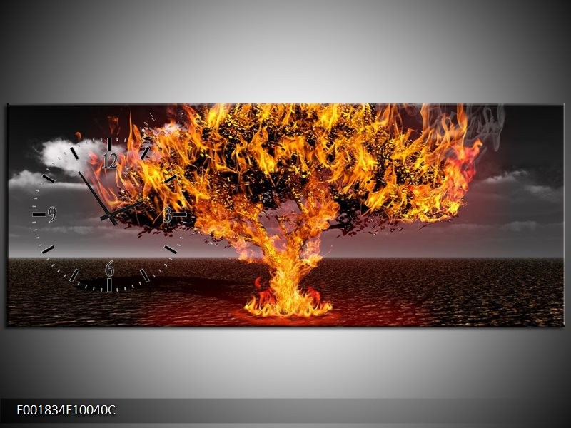 Klok schilderij Boom | Geel, Oranje, Bruin | 100x40cm 1Luik