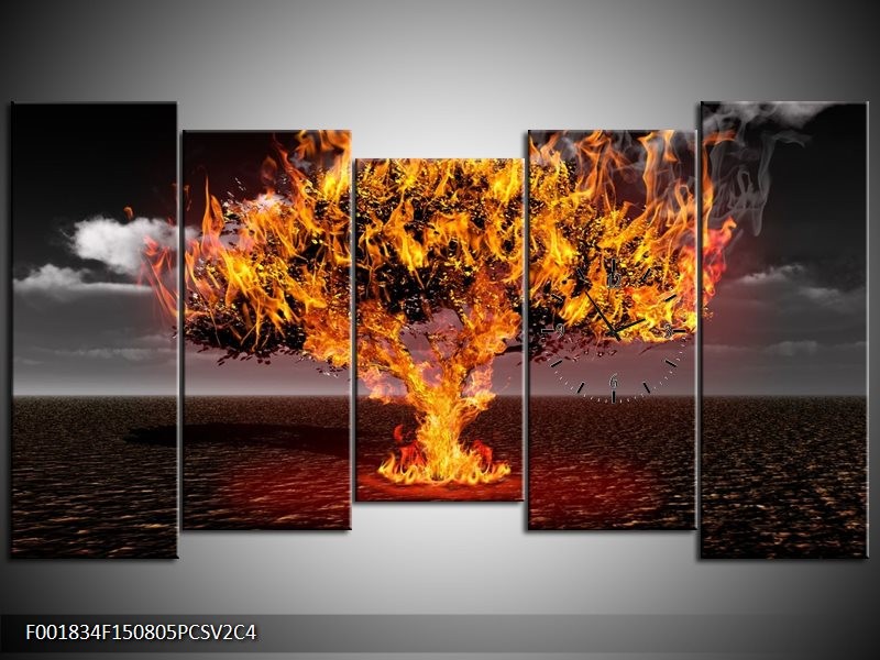 Klok schilderij Boom | Geel, Oranje, Bruin | 150x80cm 5Luik