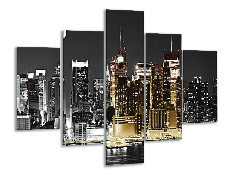 Glas schilderij New York | Zwart, Wit, Geel | 100x70cm 5Luik