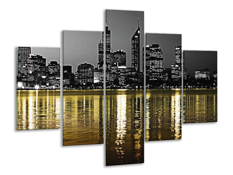 Glas schilderij New York | Zwart, Wit, Geel | 100x70cm 5Luik