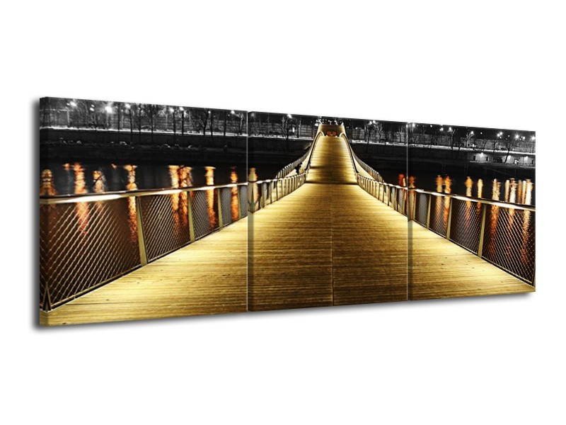 Glas schilderij Brug | Geel, Zwart, Wit | 120x40cm 3Luik