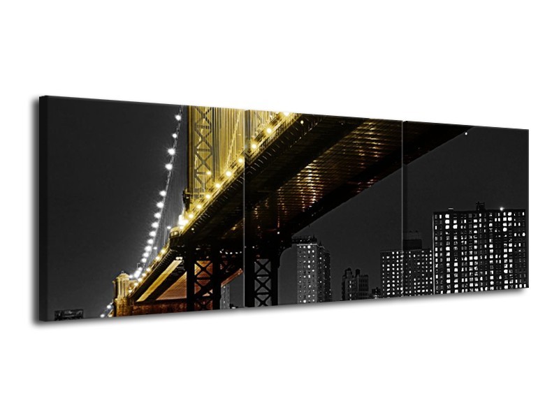 Glas schilderij Brug | Zwart, Wit, Geel | 120x40cm 3Luik