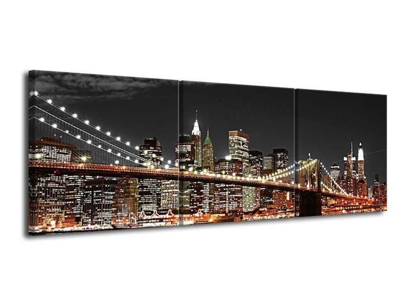 Glas schilderij Brug | Zwart, Wit, Oranje | 120x40cm 3Luik