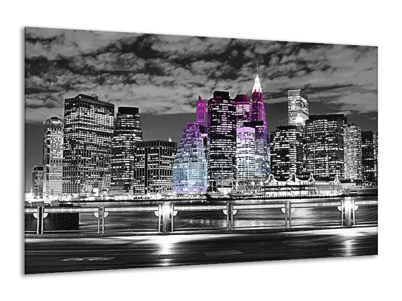 Canvas schilderij New York | Zwart, Wit, Paars | 120x70cm 1Luik