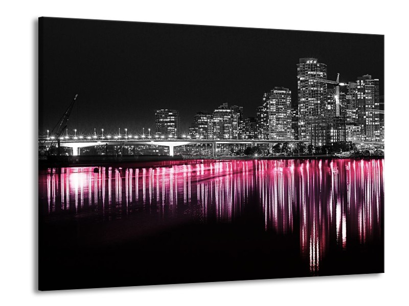 Canvas schilderij New York | Zwart, Wit, Roze | 100x70cm 1Luik