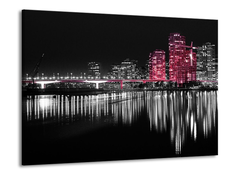 Canvas schilderij New York | Zwart, Wit, Paars | 100x70cm 1Luik