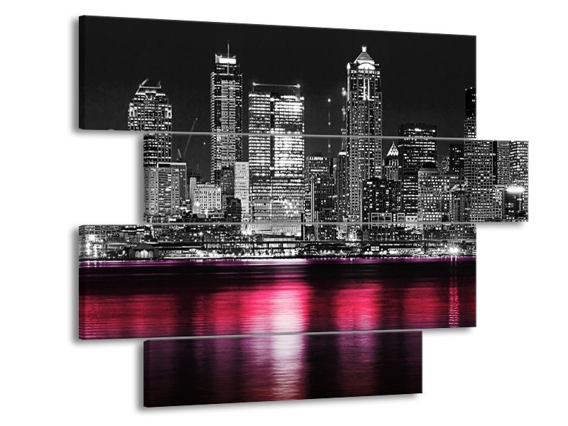 Glas schilderij New York | Zwart, Wit, Roze | 115x85cm 4Luik