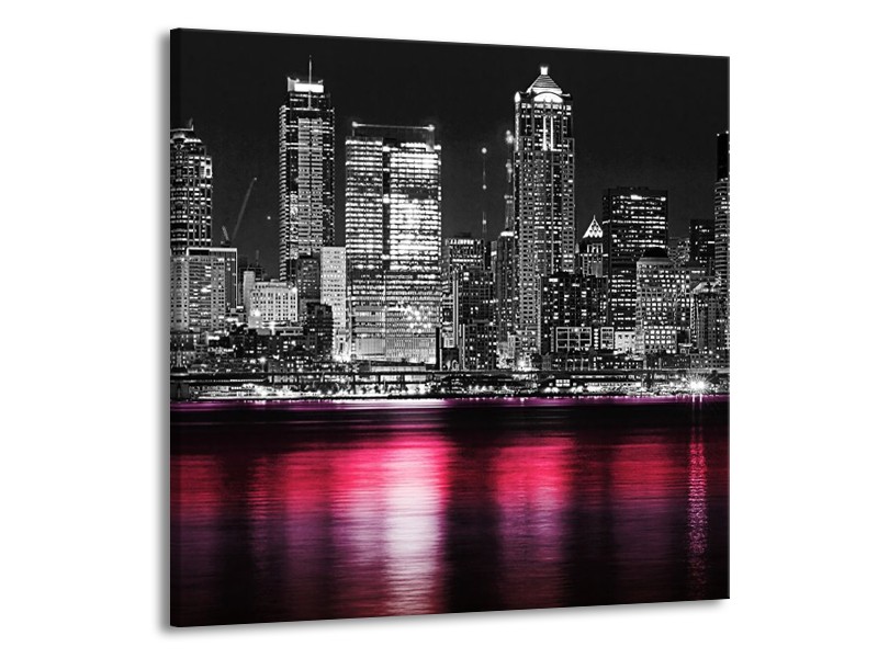 Canvas schilderij New York | Zwart, Wit, Roze | 50x50cm 1Luik