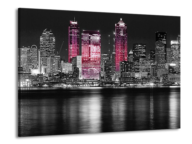 Canvas schilderij New York | Zwart, Wit, Roze | 100x70cm 1Luik