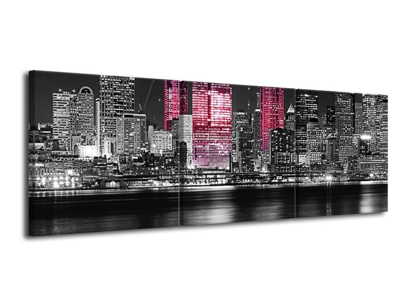 Glas schilderij New York | Zwart, Wit, Roze | 120x40cm 3Luik