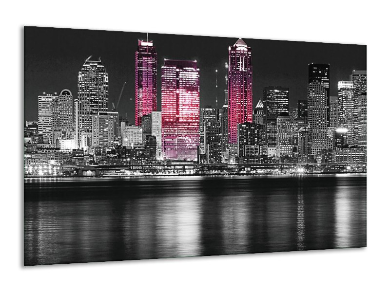 Canvas schilderij New York | Zwart, Wit, Roze | 120x70cm 1Luik