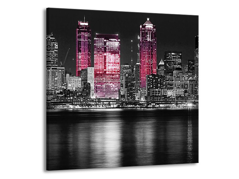 Canvas schilderij New York | Zwart, Wit, Roze | 50x50cm 1Luik