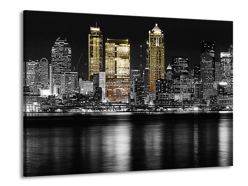 Canvas schilderij New York | Zwart, Wit, Geel | 100x70cm 1Luik