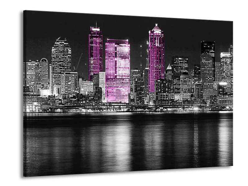 Canvas schilderij New York | Zwart, Wit, Paars | 100x70cm 1Luik