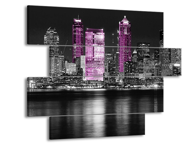 Glas schilderij New York | Zwart, Wit, Paars | 115x85cm 4Luik