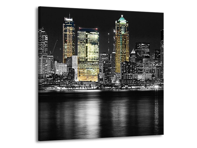Glas schilderij New York | Zwart, Wit, Geel | 50x50cm 1Luik