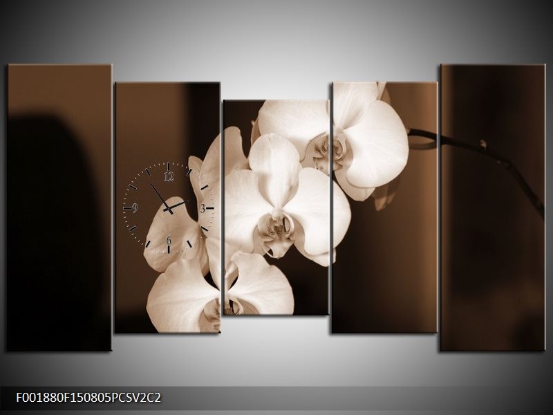 Klok schilderij Orchidee | Sepia, Bruin | 150x80cm 5Luik
