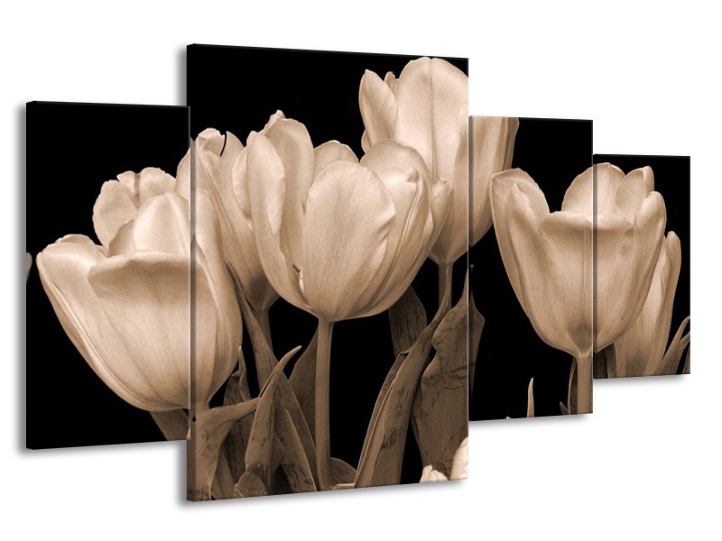 Canvas schilderij Tulpen | Sepia, Bruin | 160x90cm 4Luik