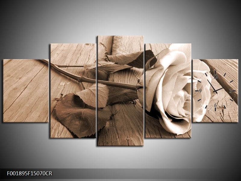 Klok schilderij Roos | Sepia, Bruin | 150x70cm 5Luik