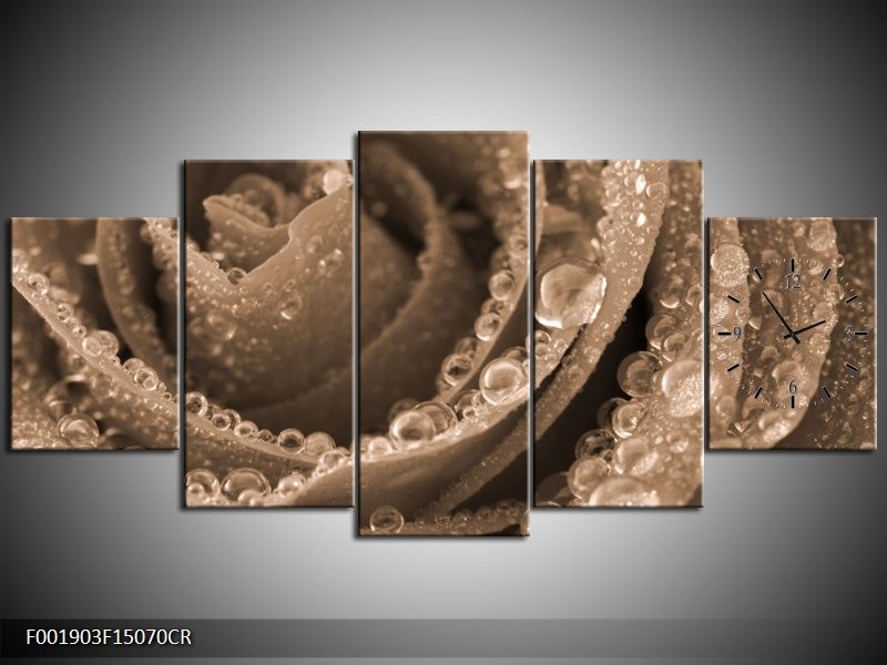 Klok schilderij Roos | Sepia, Bruin | 150x70cm 5Luik