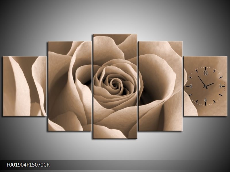 Klok schilderij Roos | Sepia, Bruin | 150x70cm 5Luik