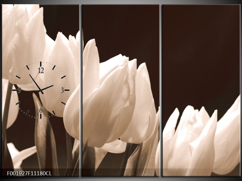 Klok schilderij Tulp | Sepia | 111x80cm 3Luik