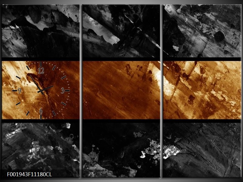 Klok schilderij Abstract | Sepia, Bruin | 111x80cm 3Luik