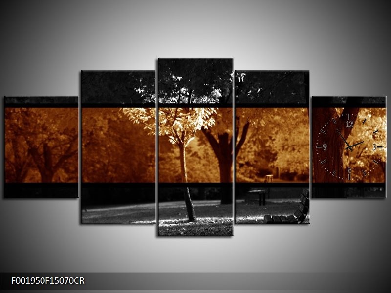 Klok schilderij Landschap | Sepia, Bruin | 150x70cm 5Luik