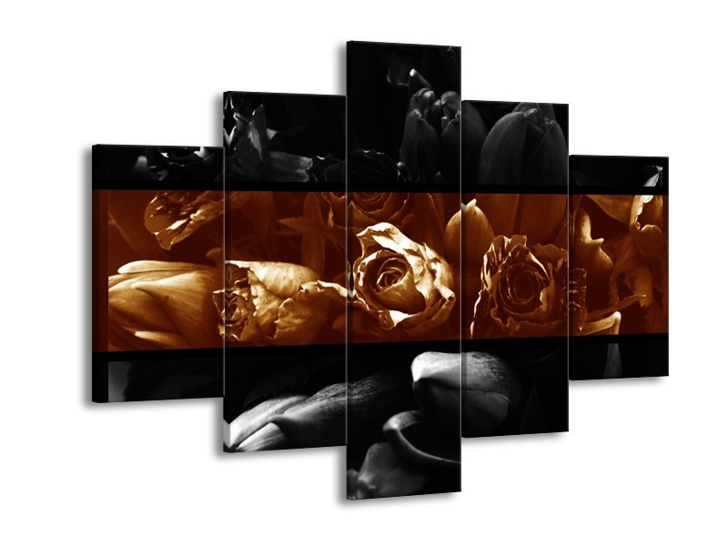 Canvas schilderij Roos | Sepia, Bruin | 150x105cm 5Luik