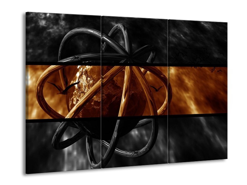 Canvas schilderij Wereld | Sepia, Bruin | 90x60cm 3Luik