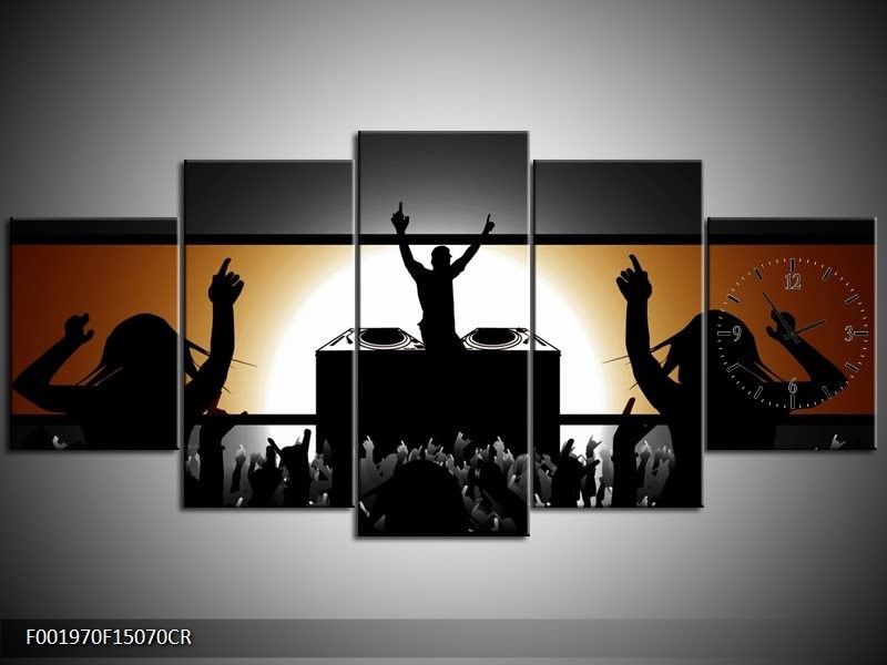 Klok schilderij Muziek | Sepia, Bruin | 150x70cm 5Luik