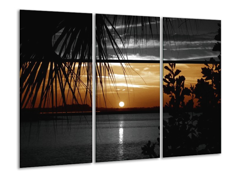 Canvas schilderij Zonsondergang | Sepia, Bruin | 120x80cm 3Luik