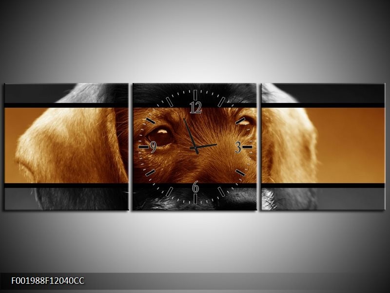 Klok schilderij Hond | Sepia, Bruin | 120x40cm 3Luik