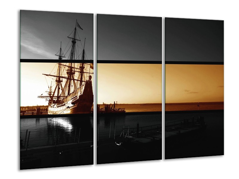 Canvas schilderij Boot | Sepia, Bruin | 120x80cm 3Luik