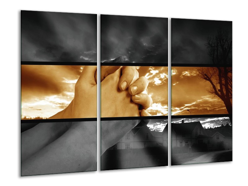 Canvas schilderij Handen | Sepia, Bruin | 120x80cm 3Luik