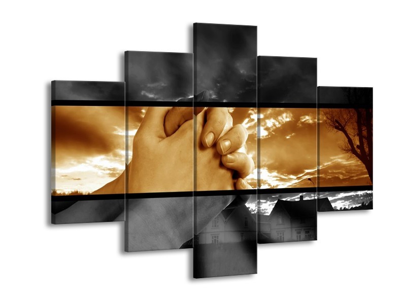 Glas schilderij Handen | Sepia, Bruin | 150x105cm 5Luik