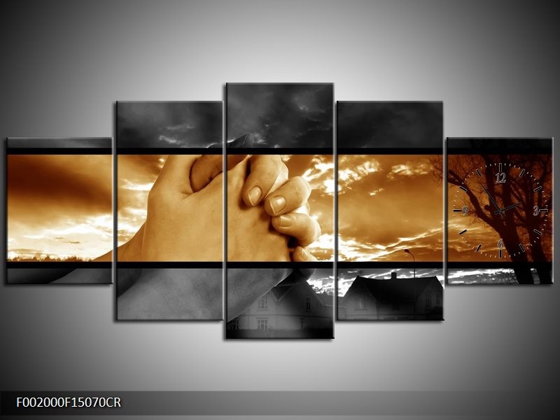 Klok schilderij Handen | Sepia, Bruin | 150x70cm 5Luik