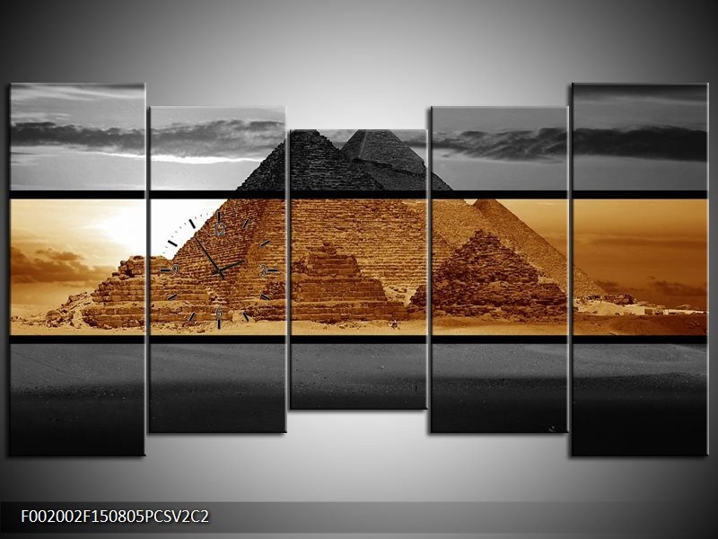 Klok schilderij Piramide | Sepia, Bruin | 150x80cm 5Luik