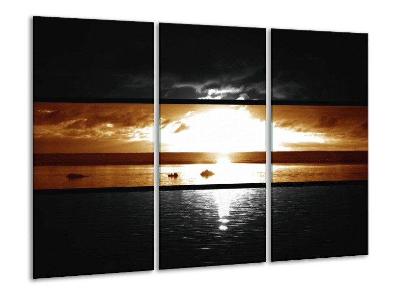 Canvas schilderij Zonsondergang | Sepia, Bruin | 120x80cm 3Luik