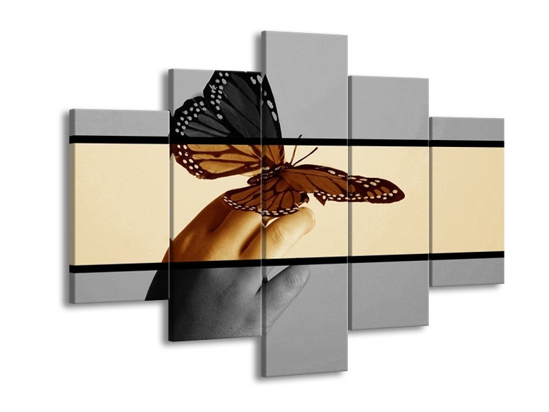 Glas schilderij Vlinder | Sepia, Bruin | 150x105cm 5Luik