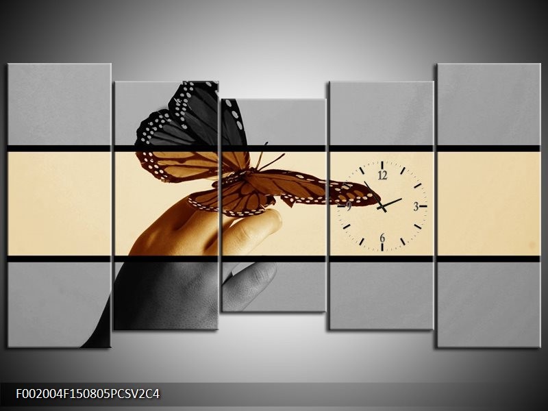 Klok schilderij Vlinder | Sepia, Bruin | 150x80cm 5Luik