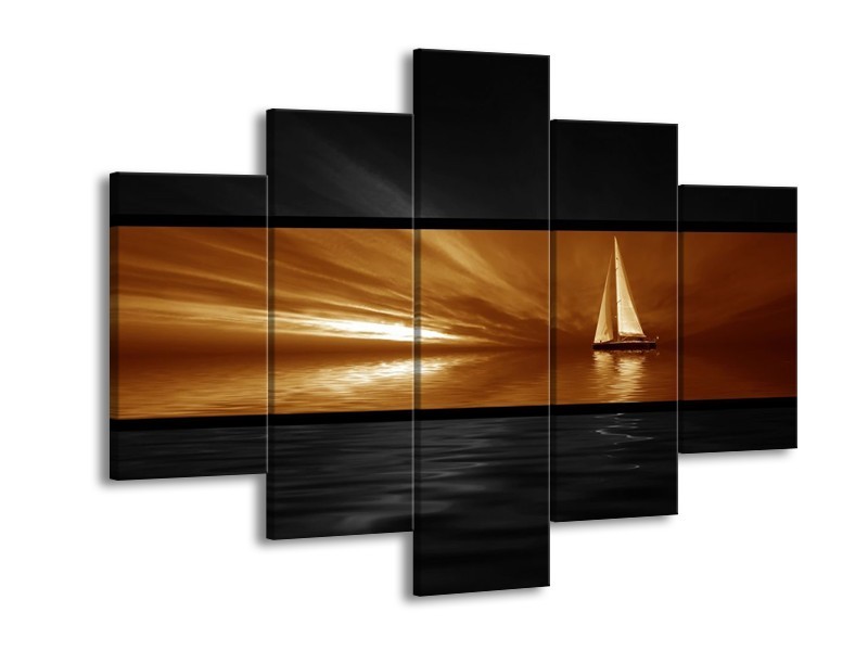 Glas schilderij Boot | Sepia, Bruin | 150x105cm 5Luik